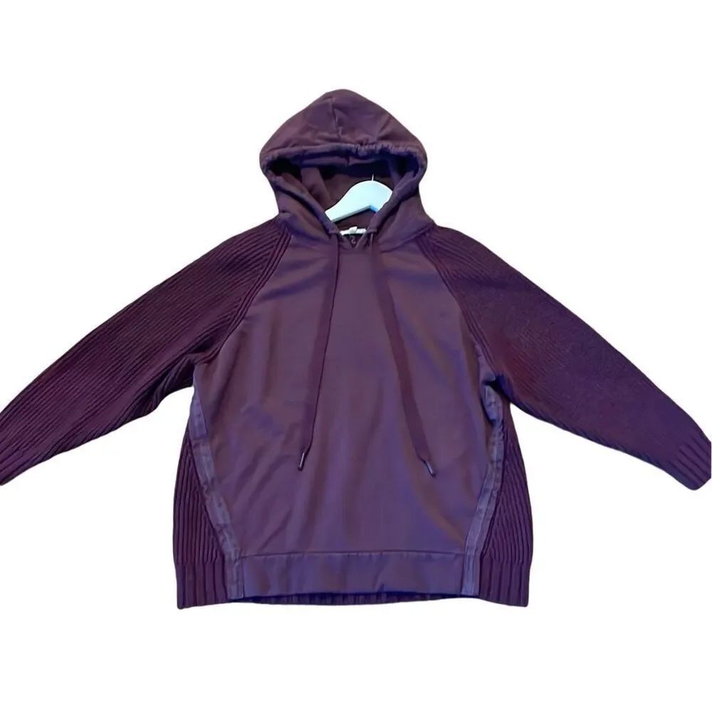 Splendid burgundy hoodie mixed media ribbed arm wool blend M